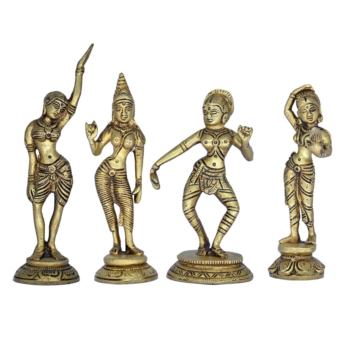 Brass Set of 5 Apsara Dancing Lady Statues