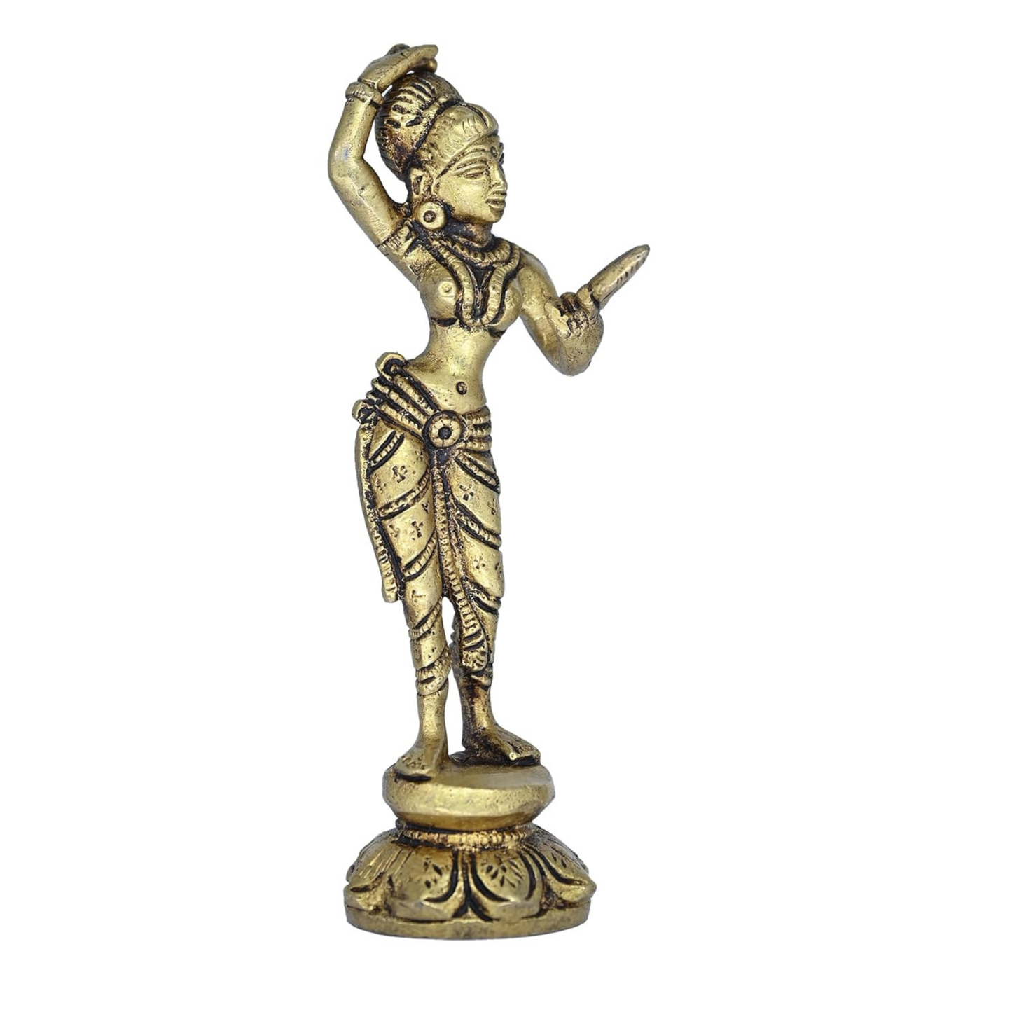 Brass Apsara Looking in Mirror Statue