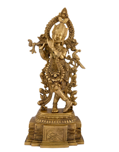 Brass Lord Krishna Idol Playing Flute