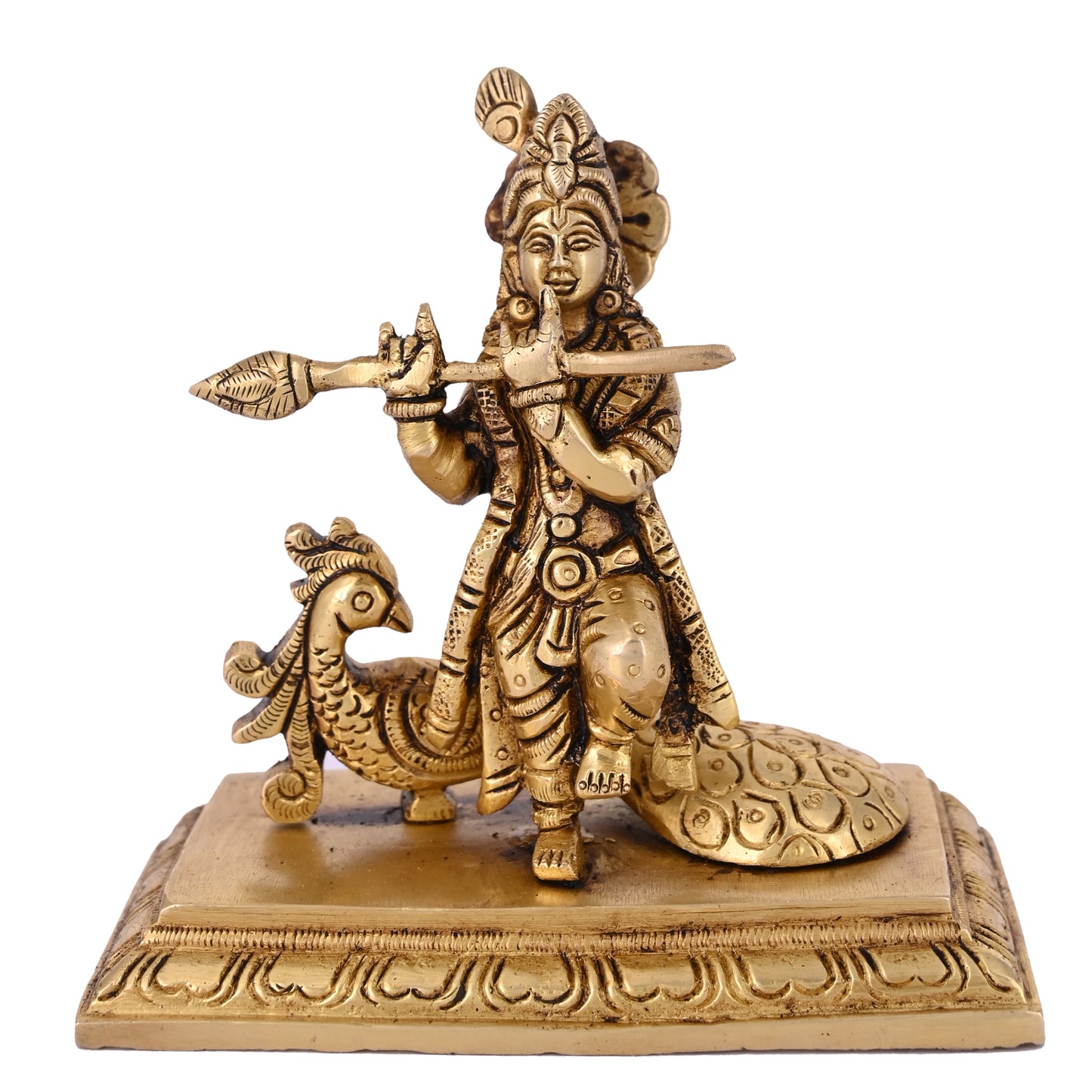 Brass Krishna with Peacock