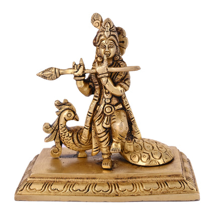Brass Krishna with Peacock