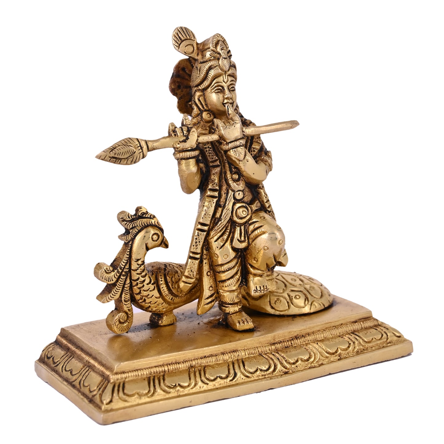 Brass Krishna with Peacock
