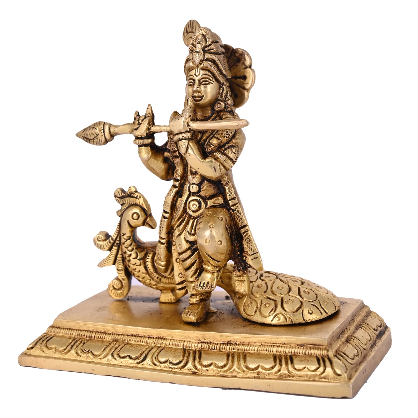 Brass Krishna with Peacock