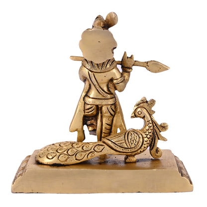Brass Krishna with Peacock