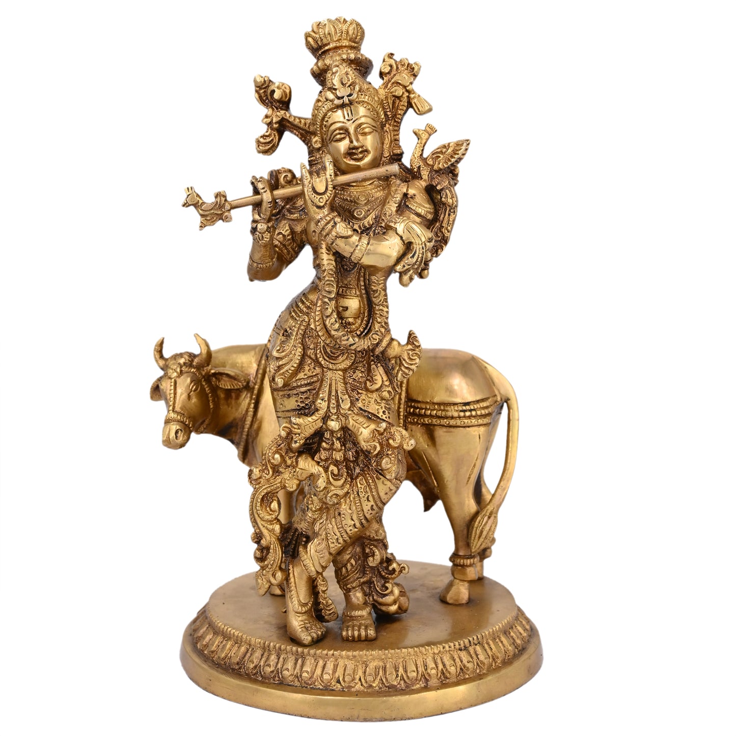 Brass Krishna with Cow