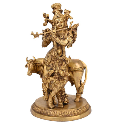 Brass Krishna with Cow