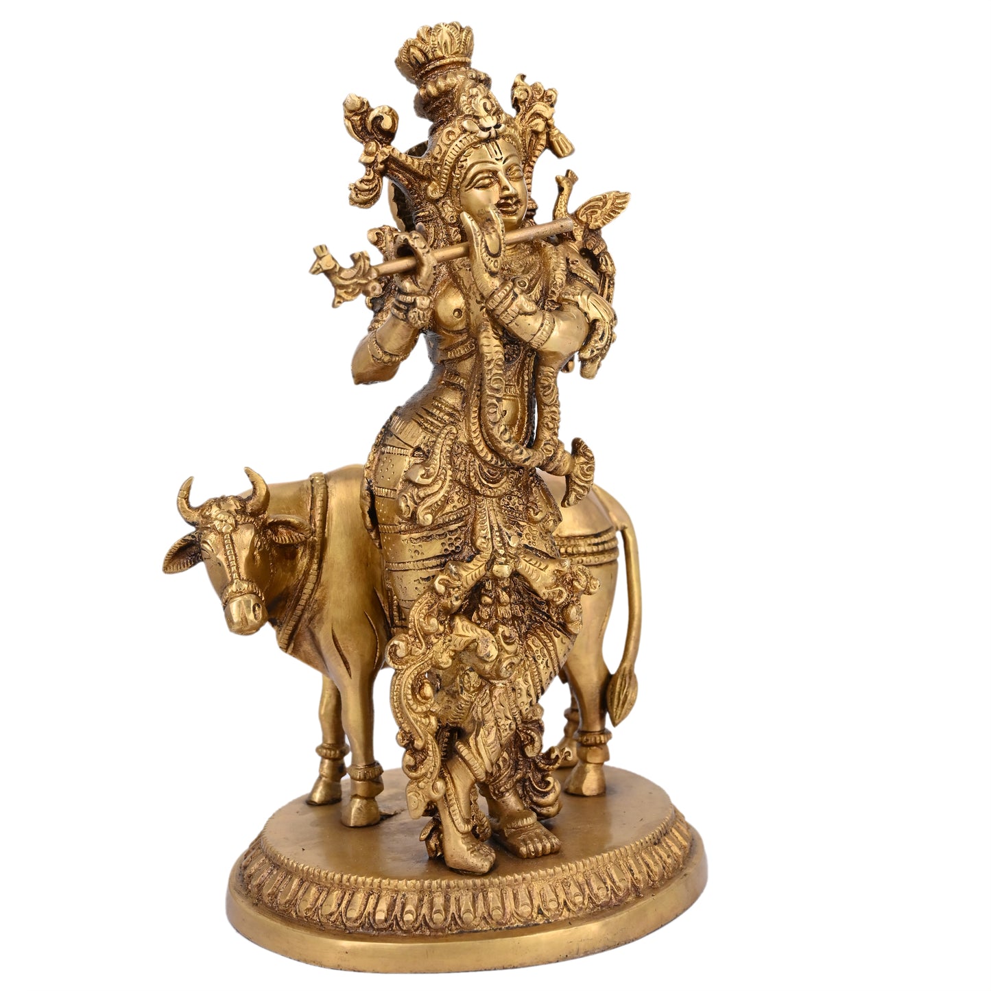 Brass Krishna with Cow