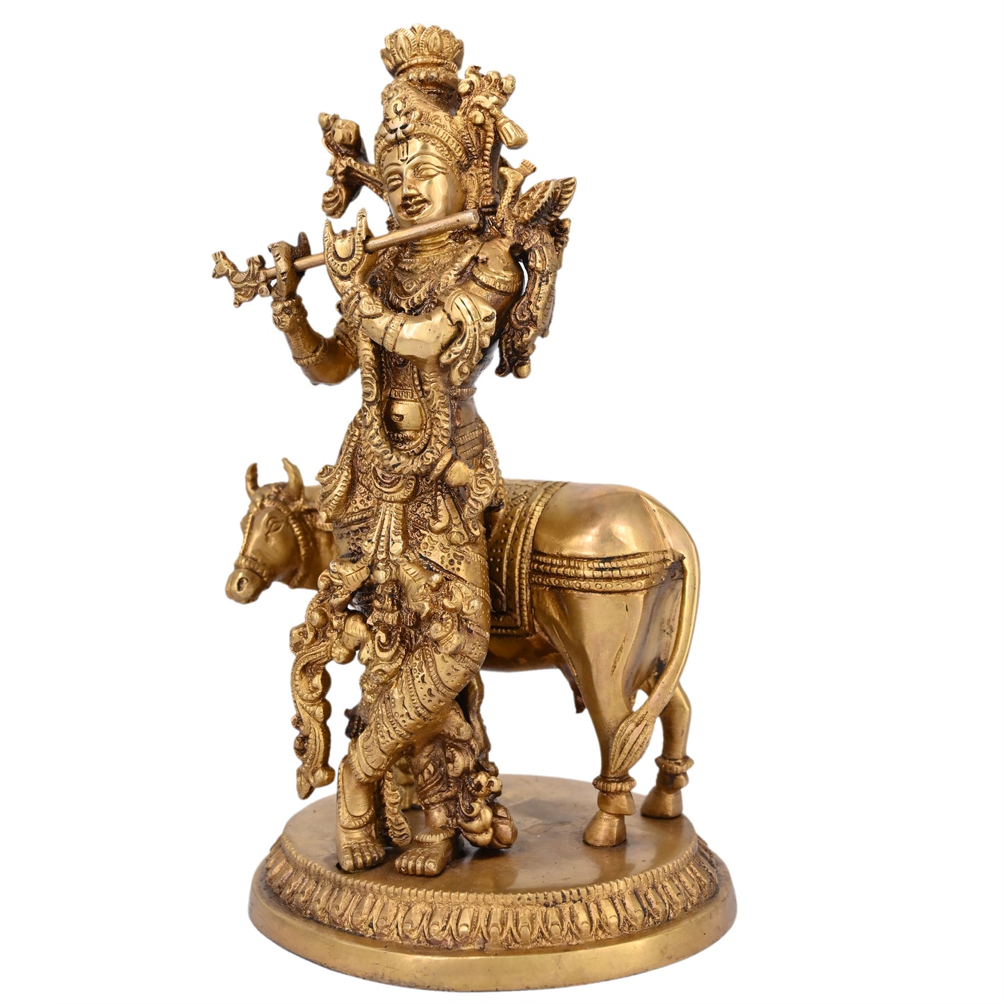 Brass Krishna with Cow