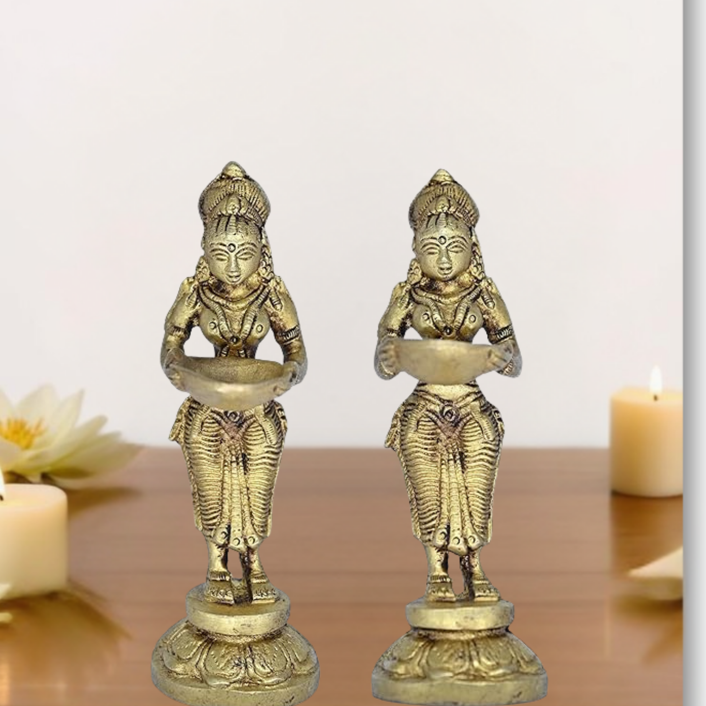Brass Deep Lakshmi Statue Pair (2 Pieces)