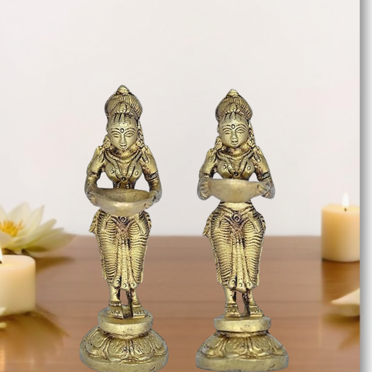 Brass Deep Lakshmi Statue Pair (2 Pieces)