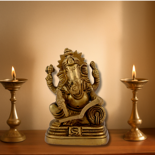 Brass Book Reading Ganesha