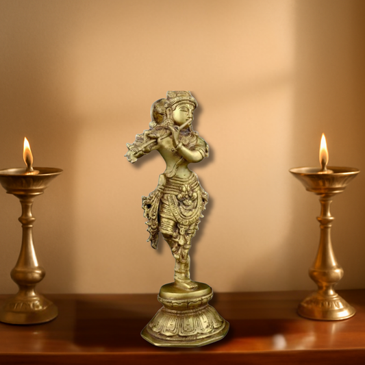 Brass Krishna Antique Standing Idol