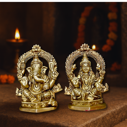 Brass Ganesha Laxmi Idol Set for Pooja