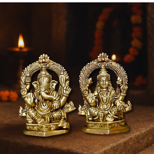 Brass Ganesha Laxmi Idol Set for Pooja