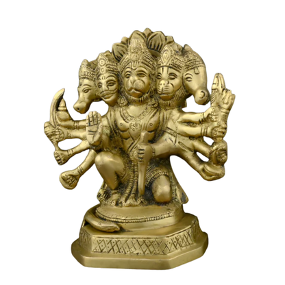 Brass Panchmukhi Sitting Bajrangbali Lord Hanuman Idol