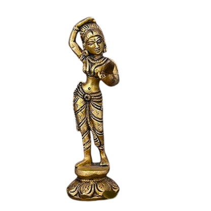 Brass Apsara Looking in Mirror Statue