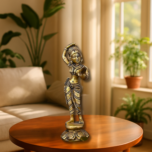 Brass Apsara Looking in Mirror Statue