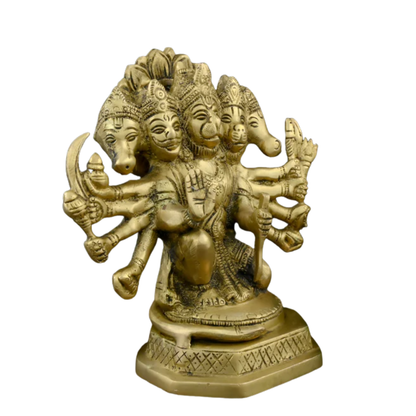 Brass Panchmukhi Sitting Bajrangbali Lord Hanuman Idol
