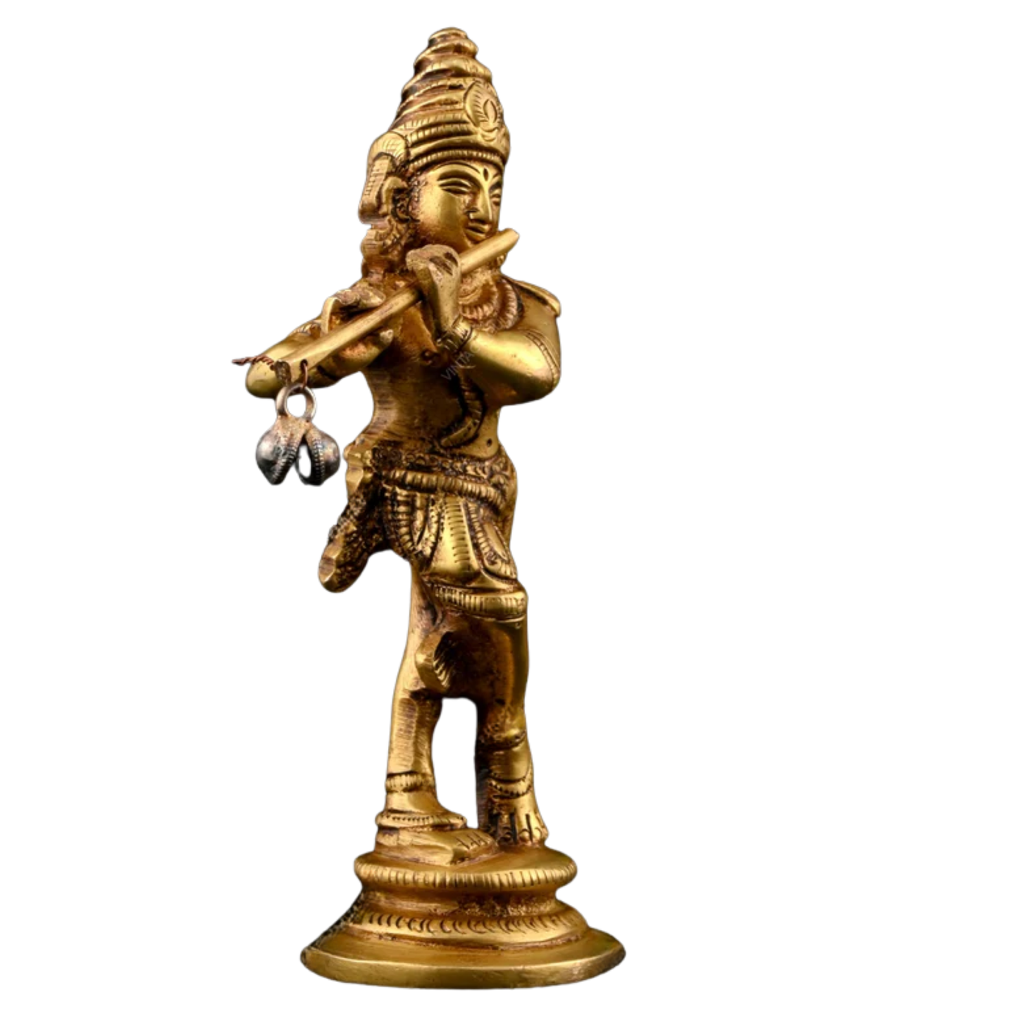 Brass Krishna with Peacock Playing Flute