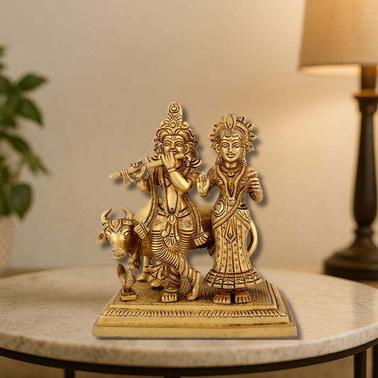 Brass Radha Krishna With Cow