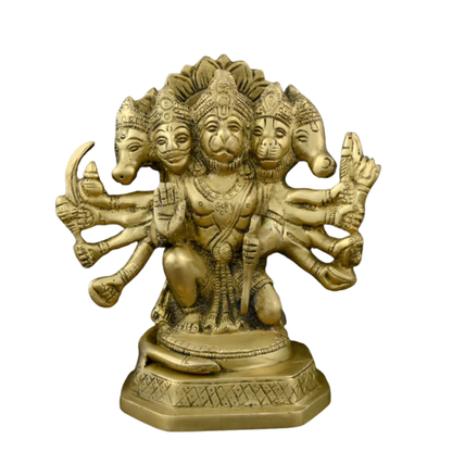 Brass Panchmukhi Sitting Bajrangbali Lord Hanuman Idol