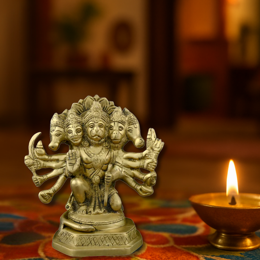 Brass Panchmukhi Sitting Bajrangbali Lord Hanuman Idol