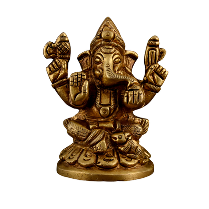 Brass Ganesha Laxmi Idol Set Small for Pooja