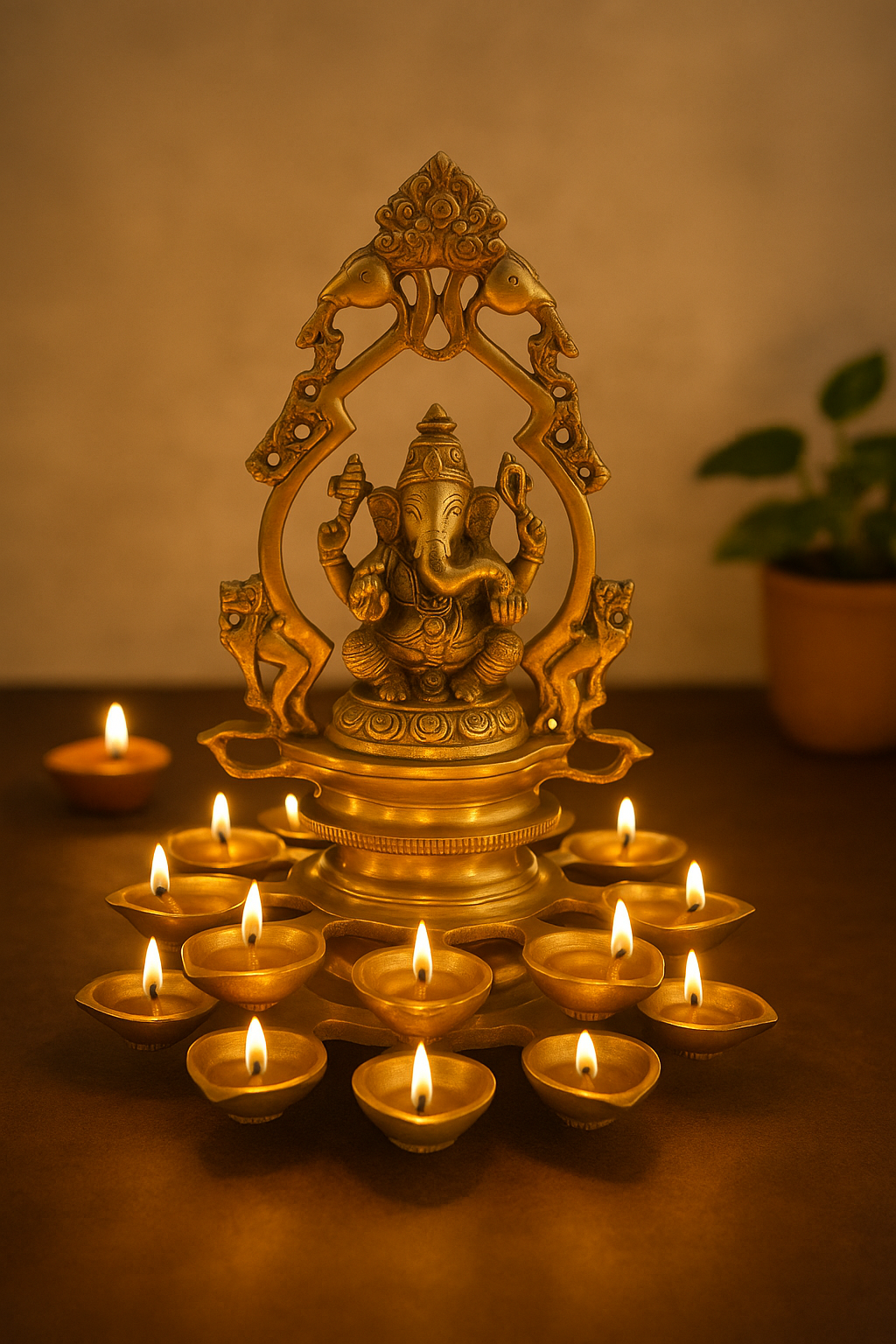 Brass Ganesha 21 Diya