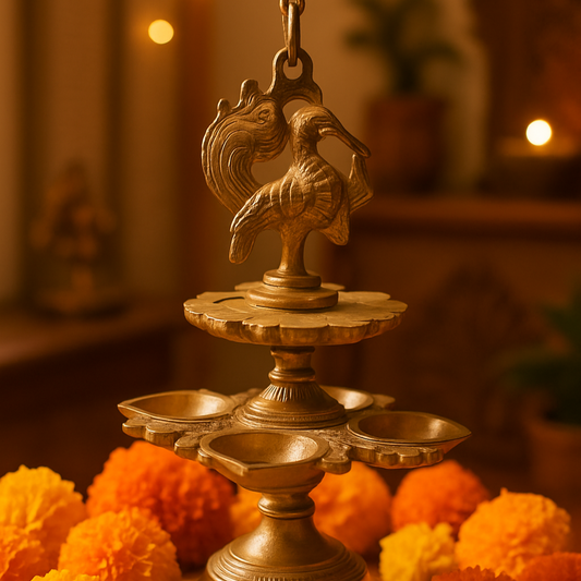 Brass Hanging Peacock 4 Diya