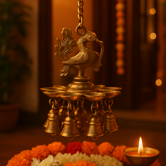 Brass Hanging peacock 9 diya