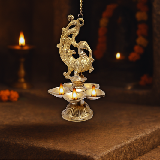 Brass Hanging Peacock 5 Diya
