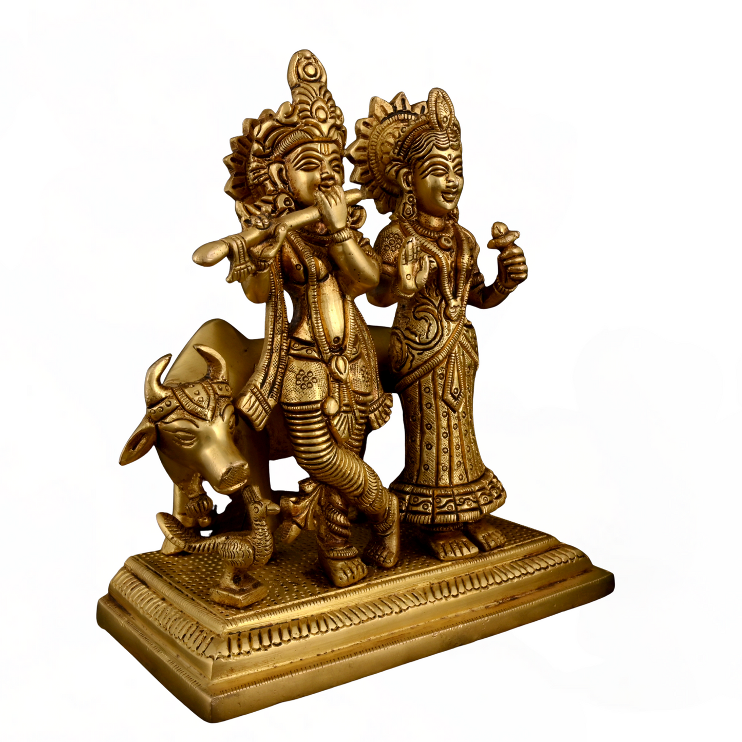 Brass Radha Krishna With Cow