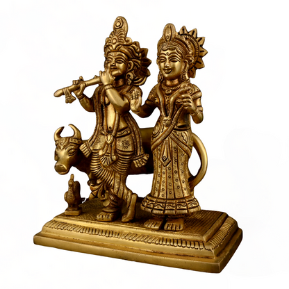 Brass Radha Krishna With Cow