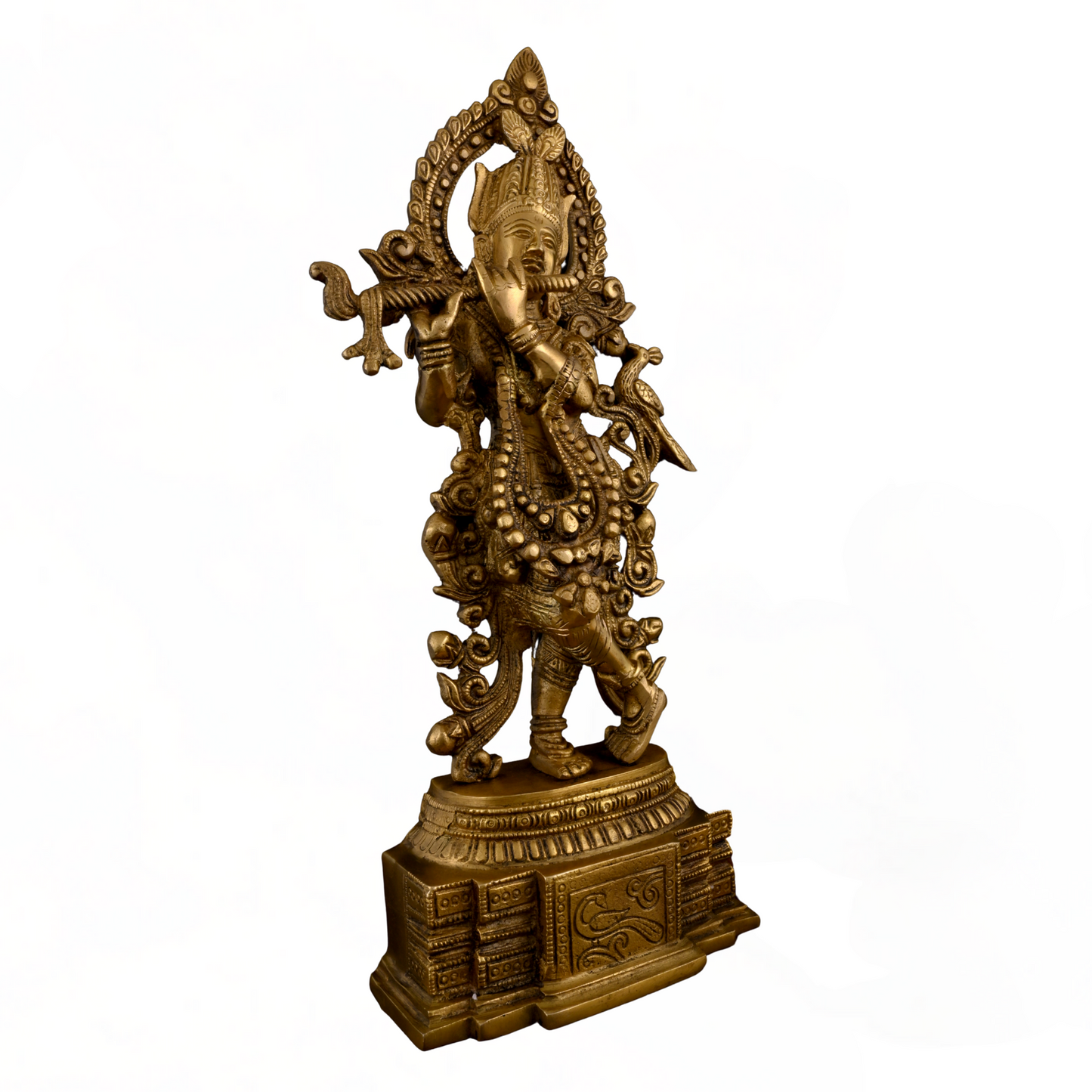 Brass Lord Krishna Idol Playing Flute